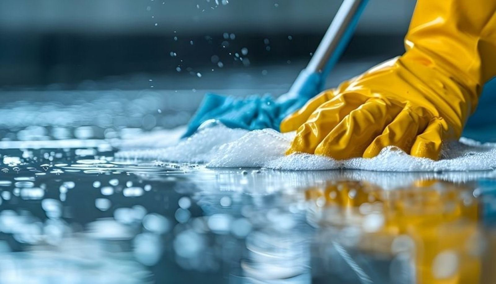 A cleaner deep-cleaning a hard floor